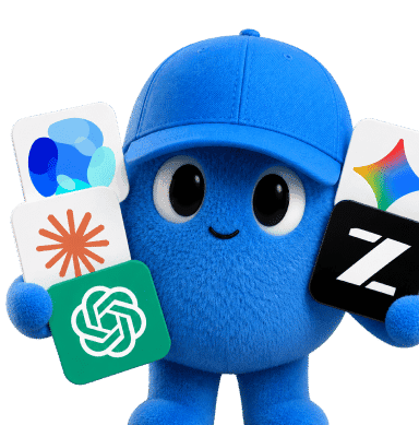 A blue Duet mascot holding a frontier AI token.