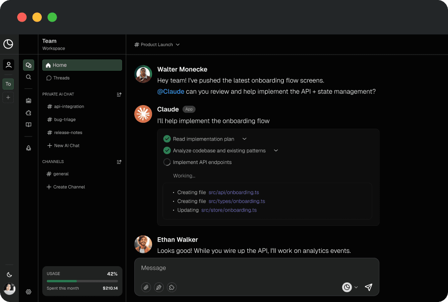 Duet shared workspace running Claude Code for a team