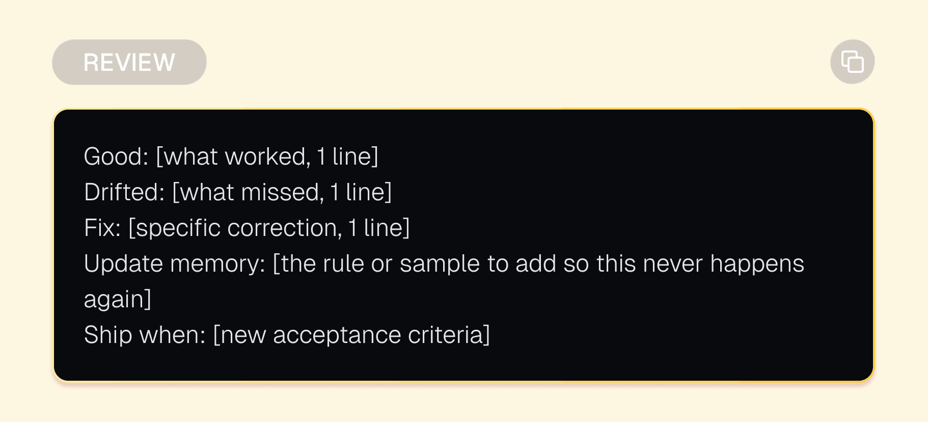 Review and redirect prompt card
